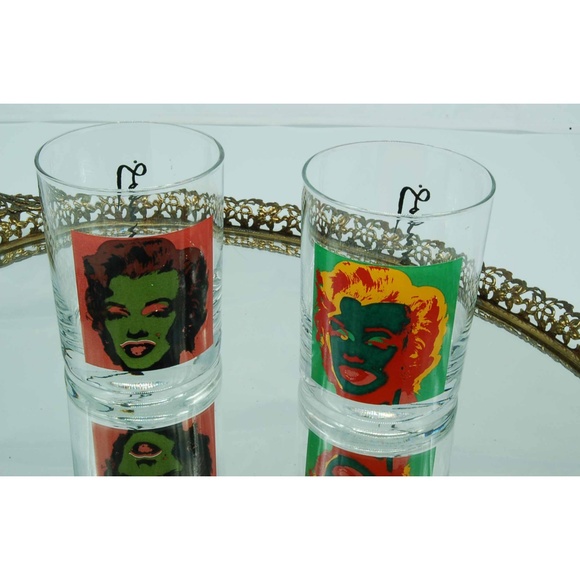 Andy Warhol Marilyn Monroe Lowball Glasses(TRAY NOT  INCLUDED)! - Picture 2 of 3